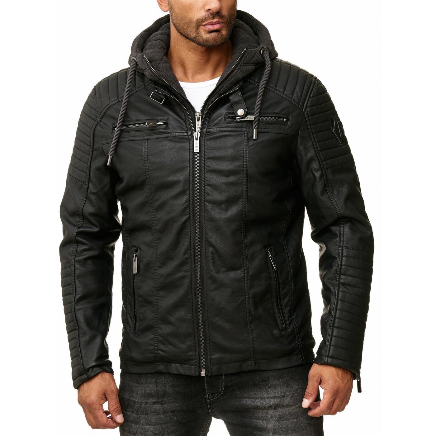 Hooded Leather Jacket Men