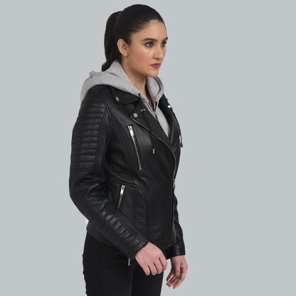 Black Leather Jacket with Hood