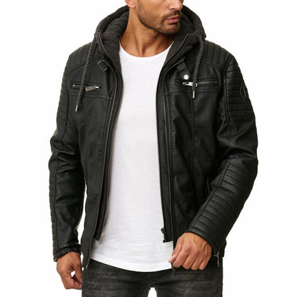 Hooded Leather Jacket Men