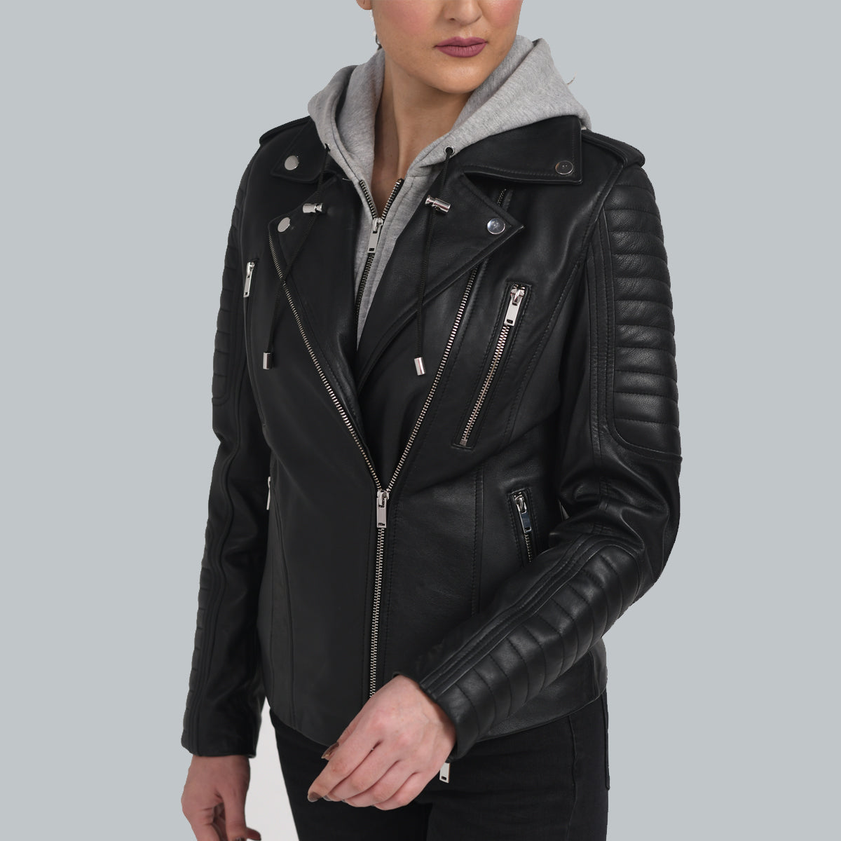 Black Leather Jacket with Hood