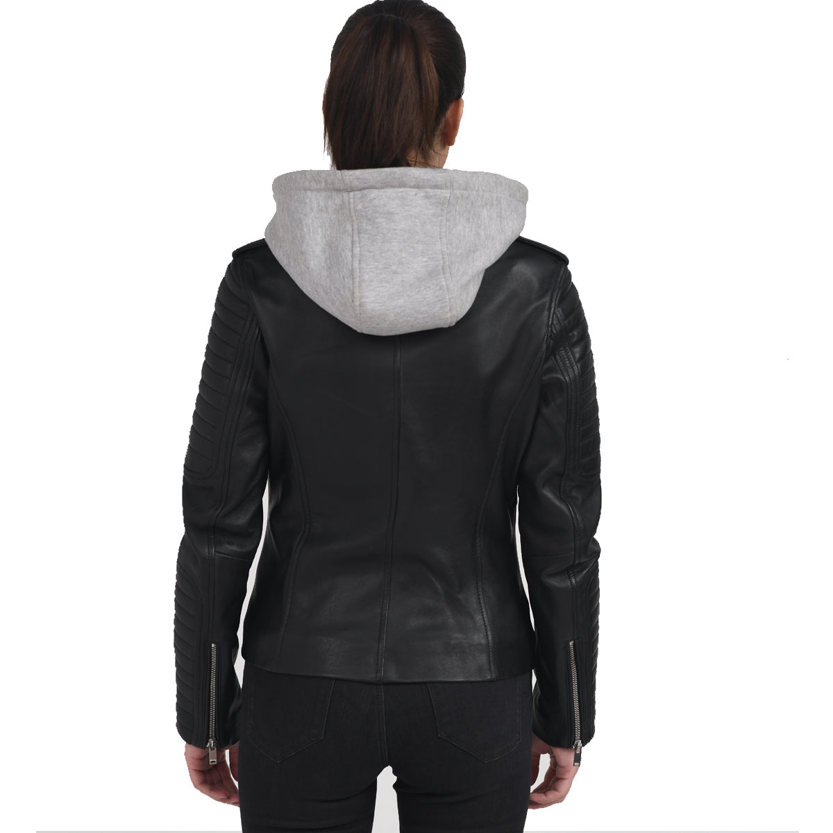 Black Leather Jacket with Hood