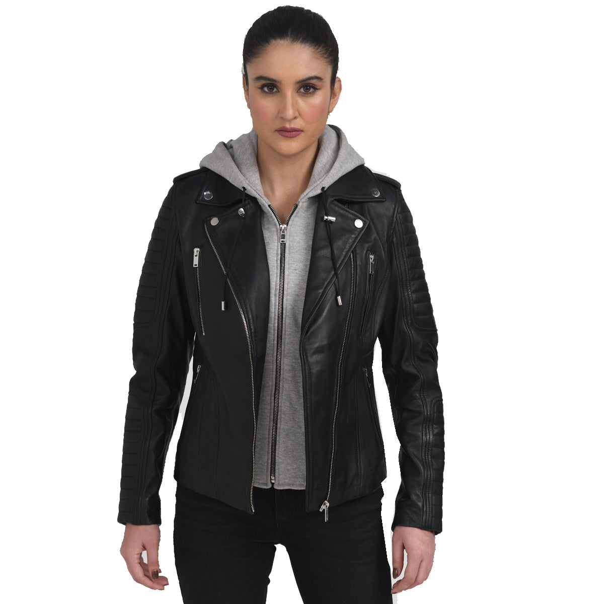 Black Leather Jacket with Hood